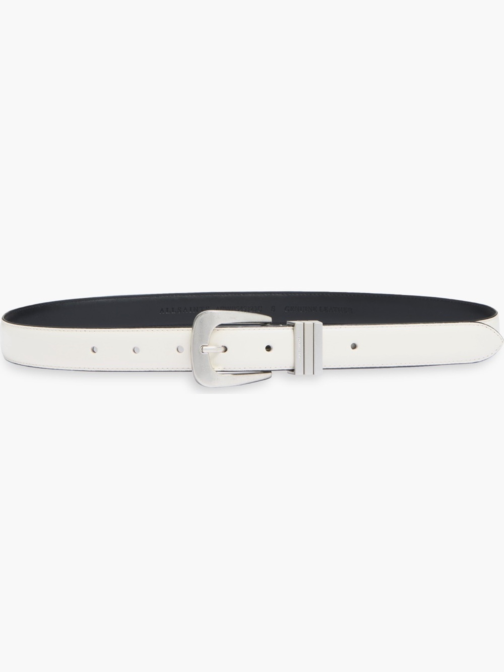 All Saints Leather Belt in White with Silver Buckle